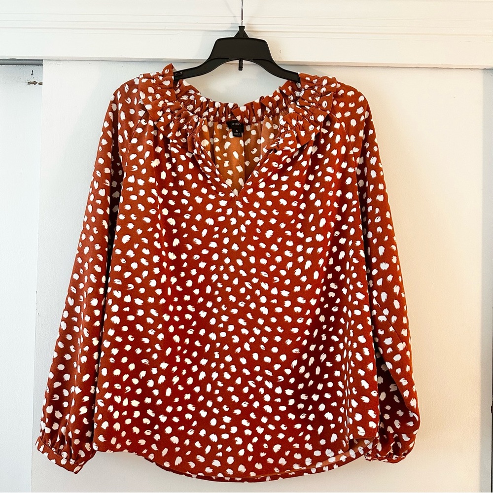 NWOT J. Crew Brushstroke Drapey Ruffle Blouse